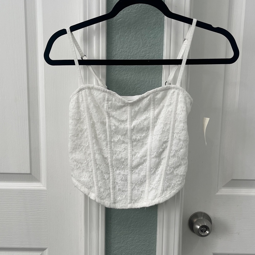 Hollister White Lace Bustier Crop Top with Adjustable Straps